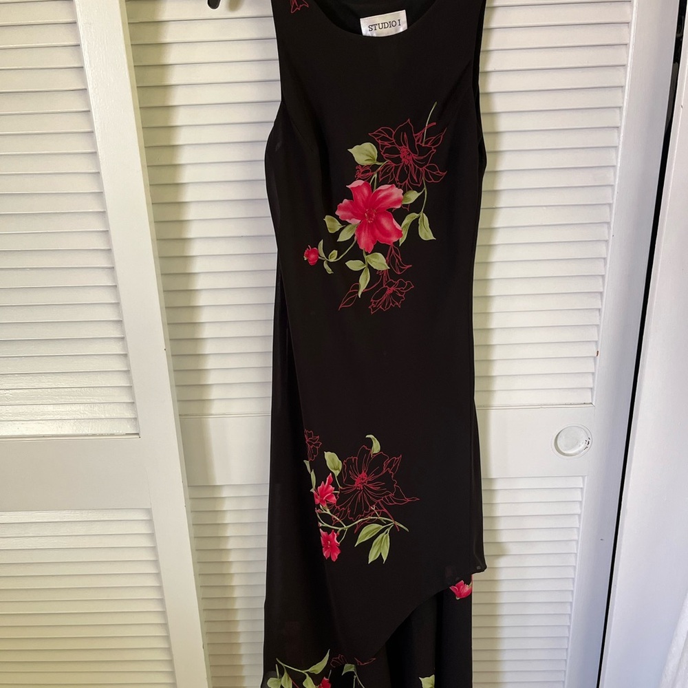 Studio I Black Dress with Pink Floral Design